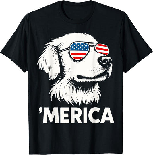 'Merica Patriotic Dog Sunglasses Funny July 4th USA Design T-Shirt