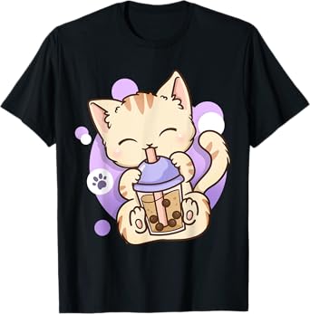 Cat Boba Tea Bubble Tea Anime Kawaii Neko T-Shirt