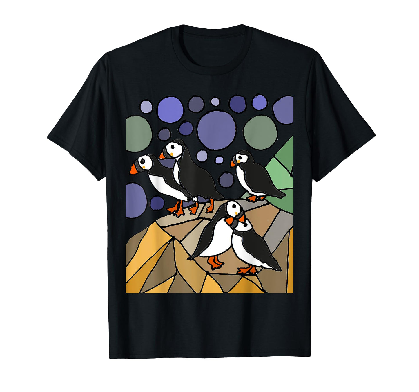Smileteesbirdsa Funny Puffin Birds on Rocks Art T-Shirt
