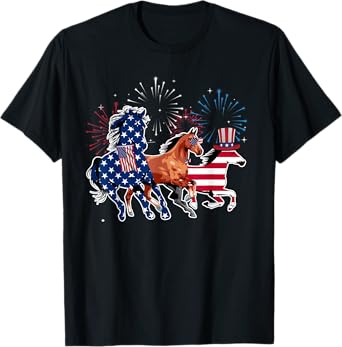 Happy 4th Of July American Flag Red White Horse And Blue T-Shirt for Women Kids Men