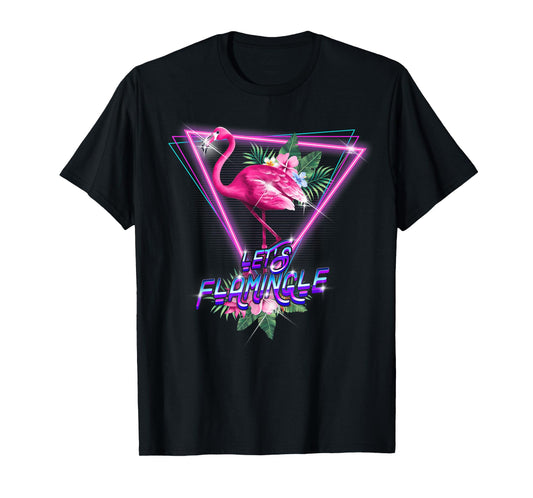 Retro 80s Botanical Tropical Leaf Flowers Let's Flamingle T-Shirt