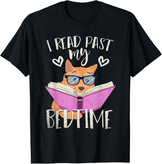 I Read Past My Bedtime Cute Animal Pet Cat Book Nerd Reading T-Shirt