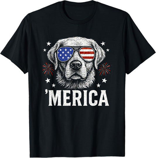 Patriotic Labrador Retriever Dog Merica US Flag 4Th Of July T-Shirt