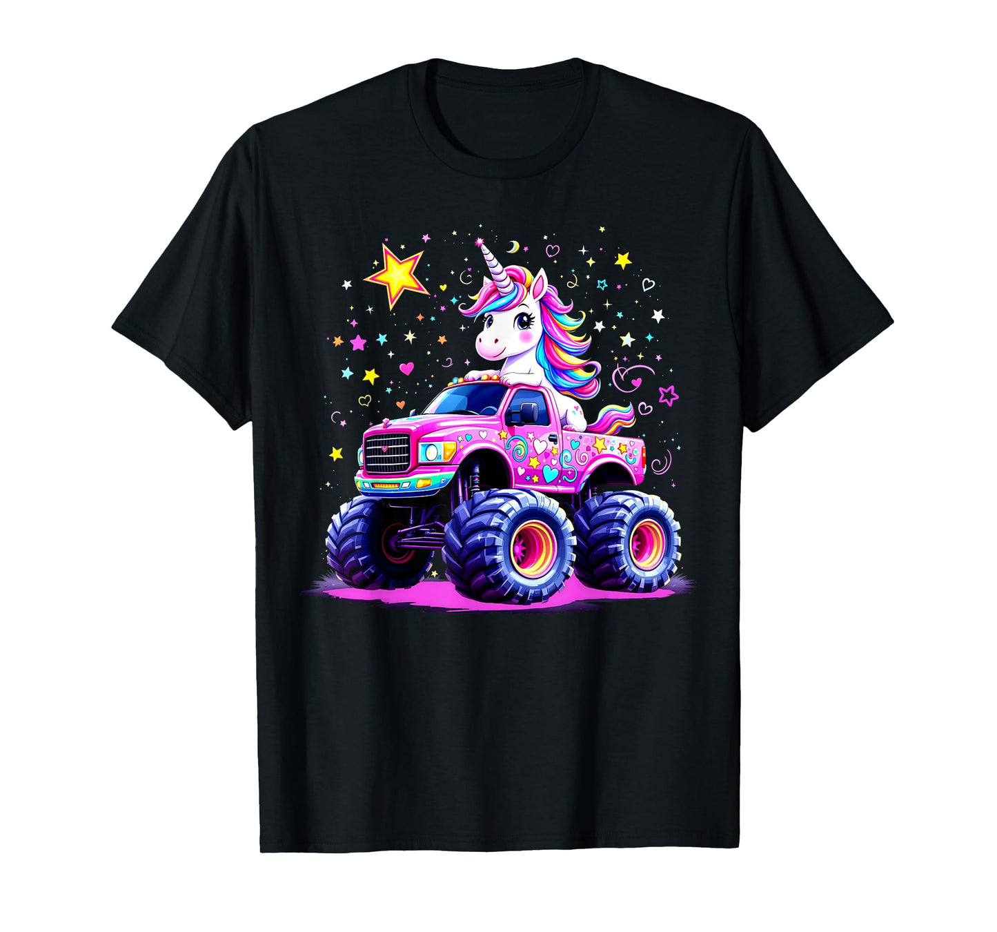 Funny Cute Unicorn Riding A Pink Monster Truck T-Shirt