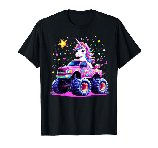 Funny Cute Unicorn Riding A Pink Monster Truck T-Shirt