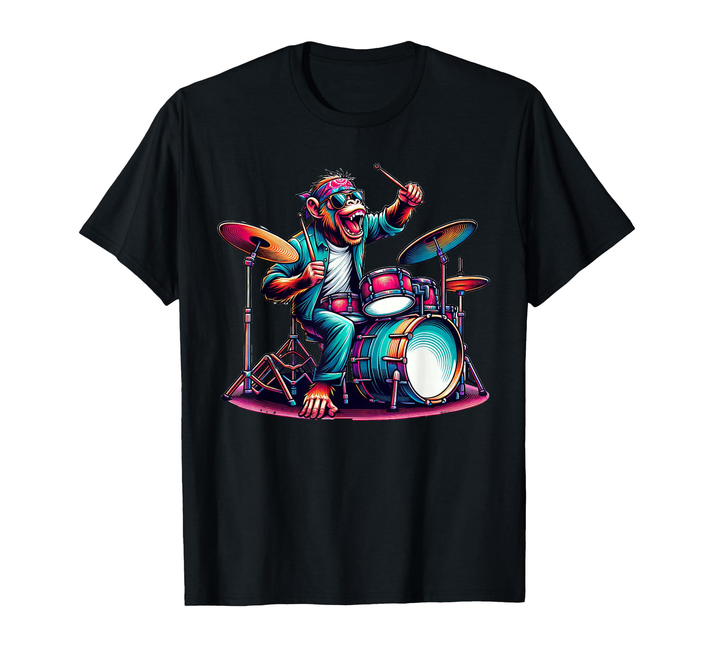 Cute Monkey Playing Drums Monkeys Drummer Music T-Shirt
