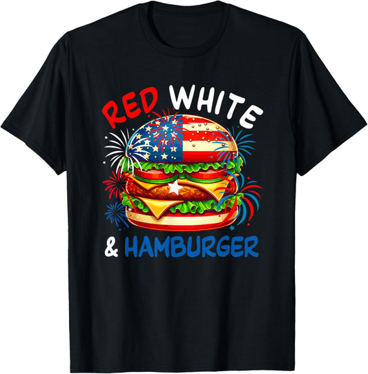 Red White And Hamburger 4th Of July US Flag Fast Food Lover T-Shirt