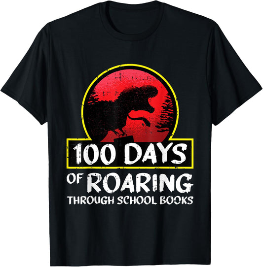 100 Days Of School T-Rex Roar Books Teacher Student Gifts T-Shirt
