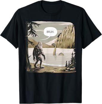 Bigfoot Loch Ness Monster Apparel Graphic Tees Unisex-Adults & Kids Funny Graphic T-Shirt Black Short Sleeve Small