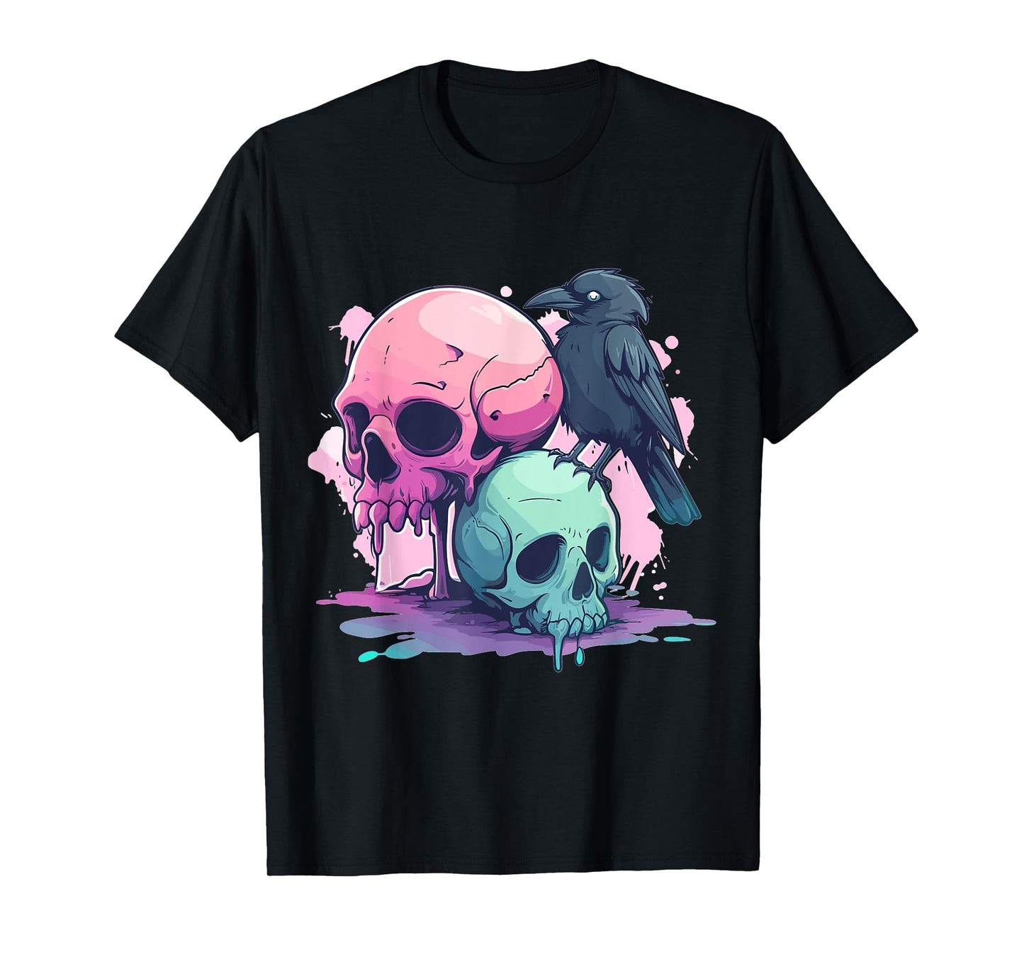 Goth Pastel Cute Creepy Kawaii Skull And Crow Vaporwave T-Shirt