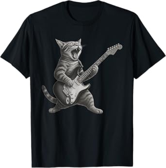 Cat Playing Guitar Rock Star Rock And Roll For Men Women Kid T-Shirt