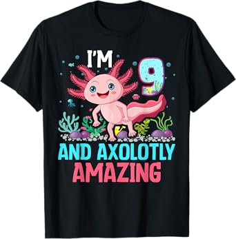 I'm 9 Years Old Axolotl Birthday Party 9th Birthday Axolotl T-Shirt