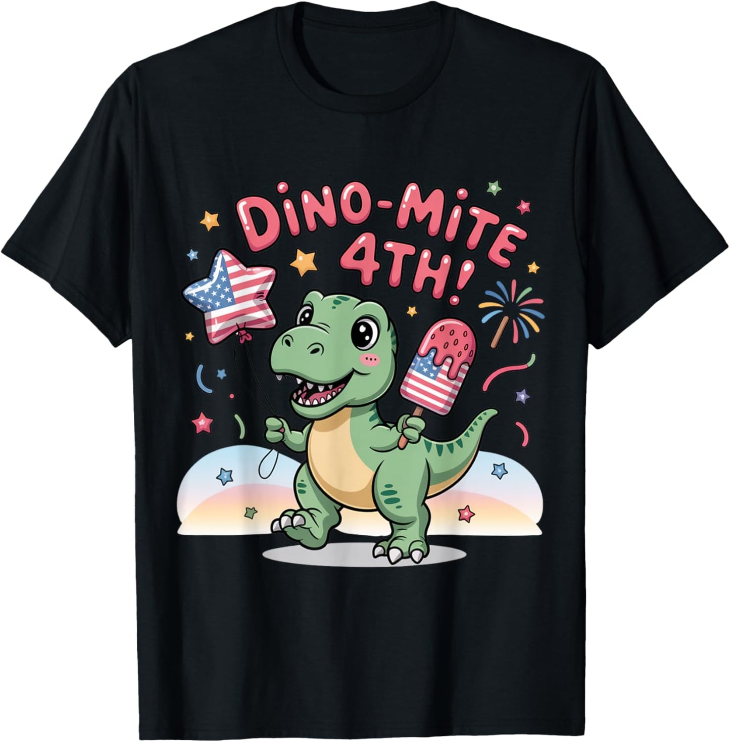 Dino-Mite Cute Dinosaur USA 4th of July Kids Patriotic Tee T-Shirt