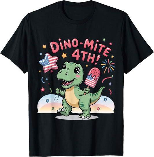 Dino-Mite Cute Dinosaur USA 4th of July Kids Patriotic Tee T-Shirt