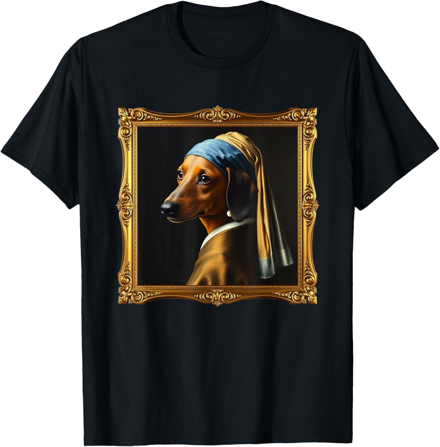 Dachshund Girl Dog with a Pearl Earring Famous Painting T-Shirt