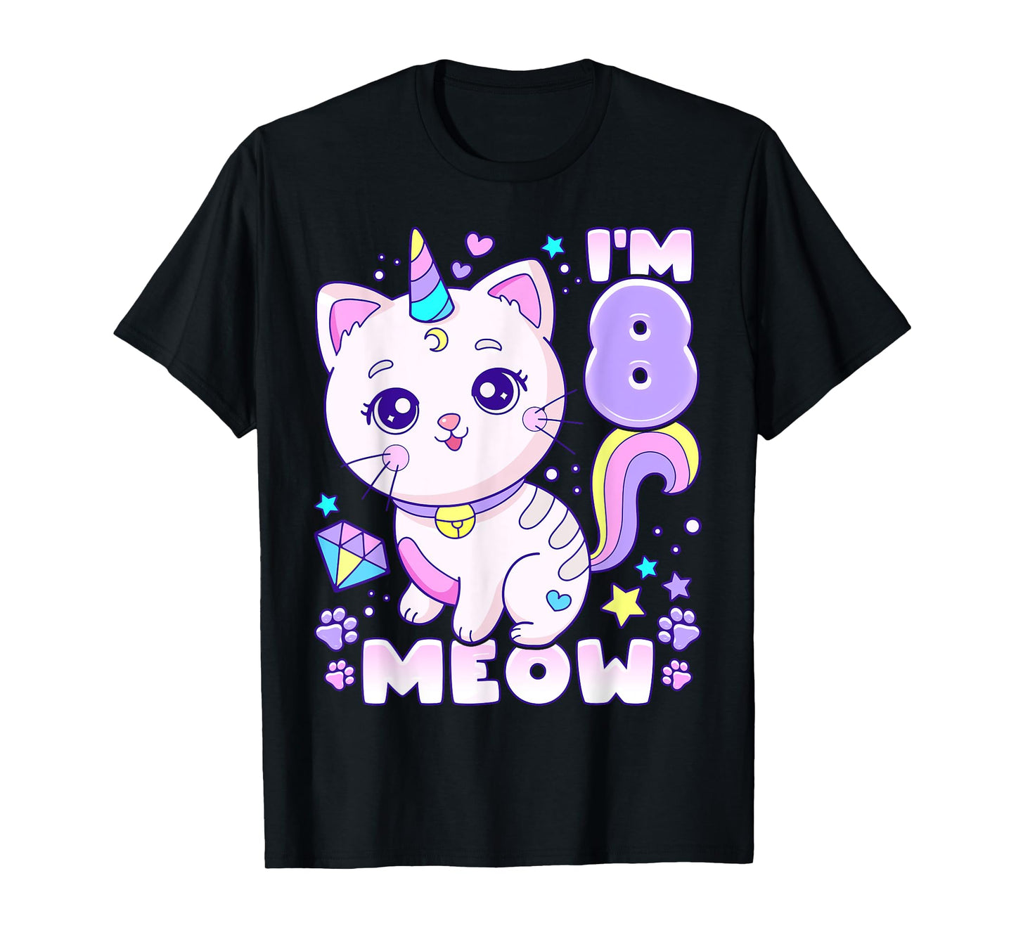 Birthday girl 8 years old, cat, unicorn, 8th birthday T-Shirt