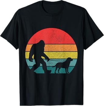 Bigfoot Walking Labrador Funny Lab Dog Mom Dad Vintage Men Women Kids T-Shirt