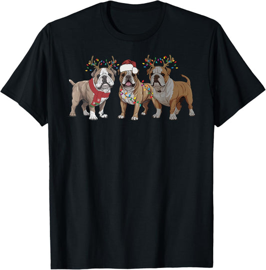 English Bulldog Christmas New Year Dog Mom Dad Kids Family T-Shirt