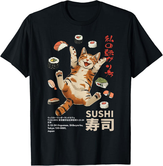 Anime-Style Sushi Cat: Harajuku Tokyo Japan Cat Cafe T-Shirt