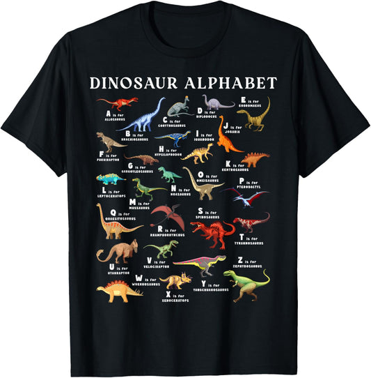 Types Of Dinosaurs Alphabet ABC Dino Identification A-Z T-Shirt