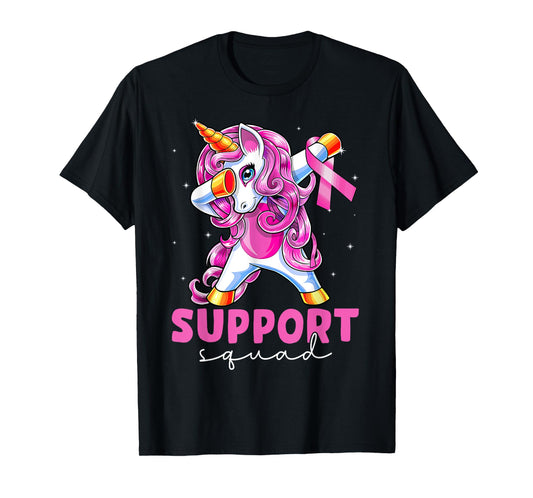 Support Squad Breast Cancer Awareness Pink Unicorn Kids T-Shirt