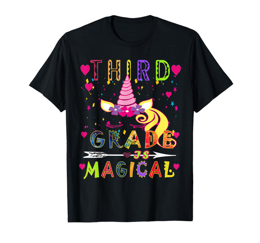 Unicorn Third Grade Is Magical Funny Back To School Teacher Men Women Girls Kids T-Shirt