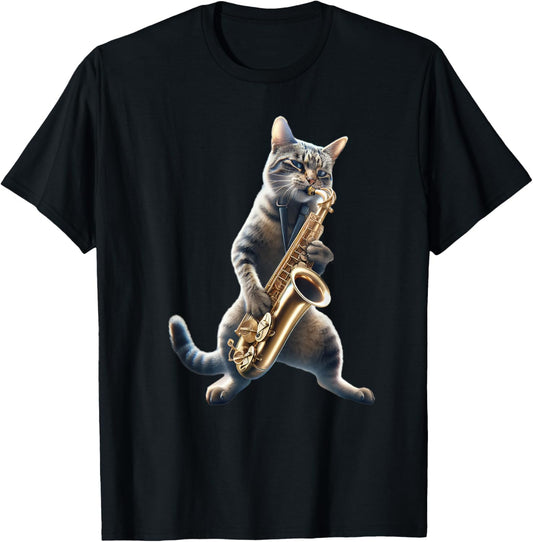Funny Cat Playing Saxophone Jazz Sax Musician Saxophonist T-Shirt