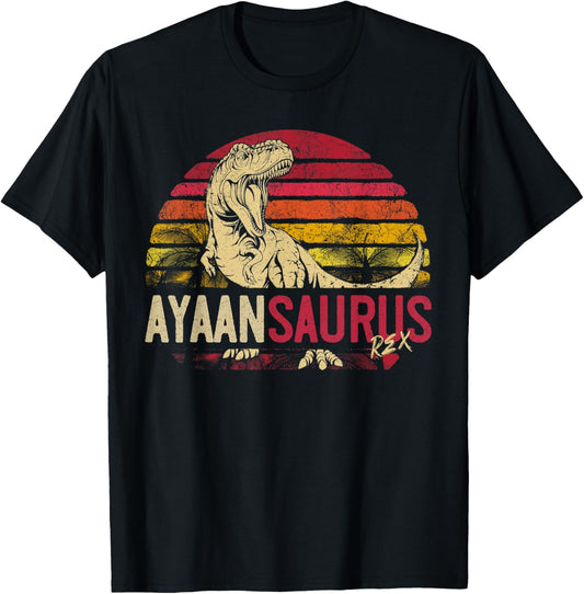 Ayaan Saurus Funny Personalized Dinosaur T Rex Name Boy Gift T-Shirt