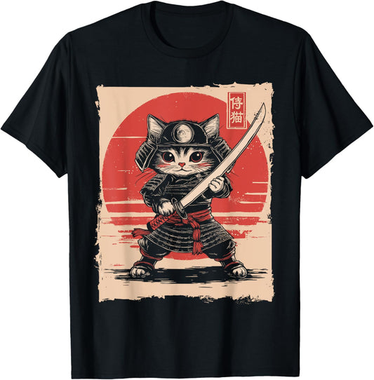 Japanese Samurai Cat Kawaii Ninja Cat T-Shirt