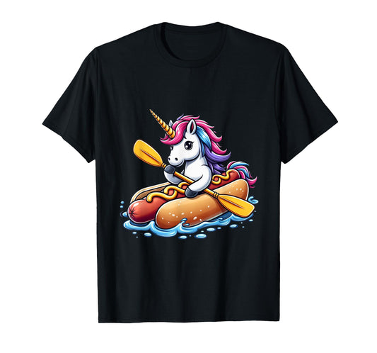 Unicorn Riding Hot Dog Boys Girls Women Kids Teens Rainbow T-Shirt
