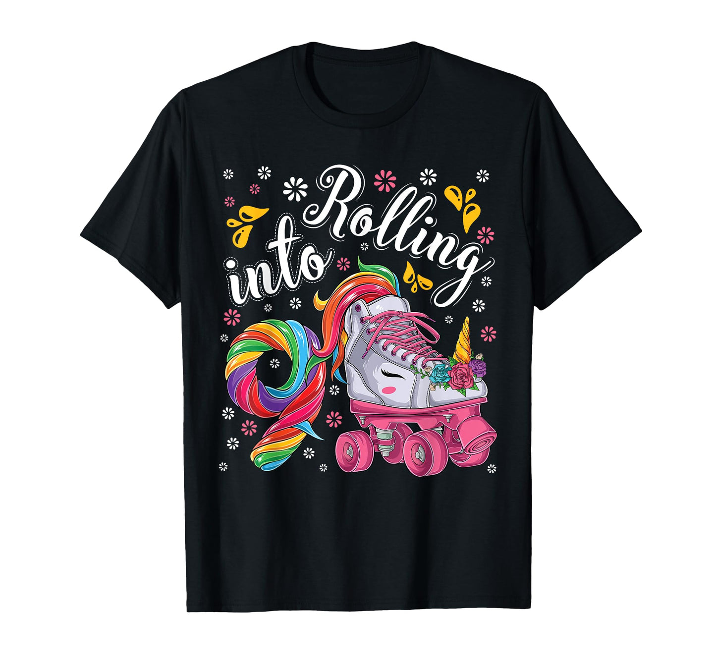 Roller Girl 9 year old Unicorn Rolling skate 9th birthday T-Shirt
