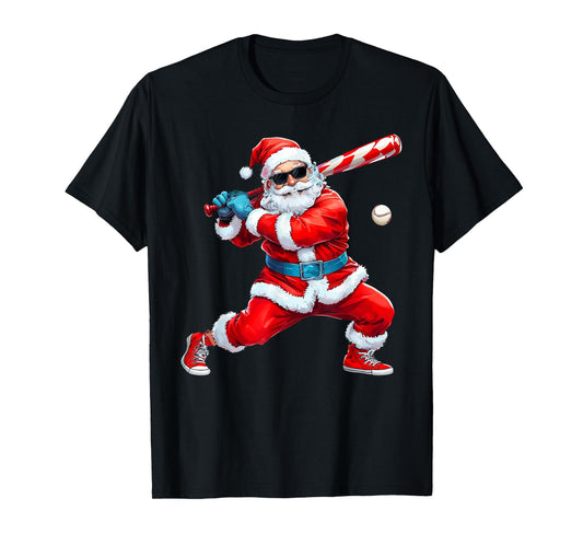 Santa Playing Baseball Christmas Baseball Player T-Shirt