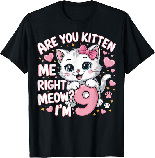 9 Year Old Girl Birthday Cat Kitten 9th Bday Girls T-Shirt
