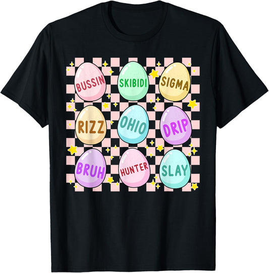 Groovy Skibidi Easter Egg Funny Rizz Meme Easter Hunt Day T-Shirt