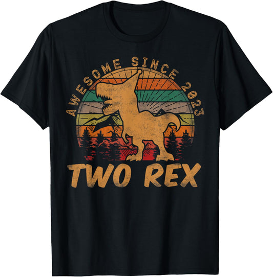 Two Rex 2nd Birthday Gift Second Dinosaur 2 Year Old T-Shirt