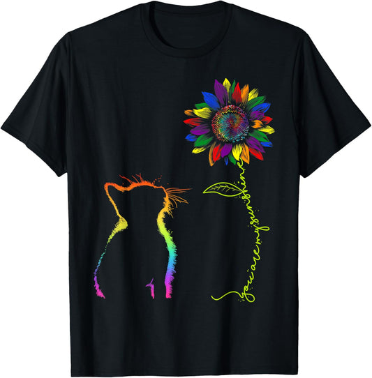 Cats Are My Sunshine Sunflower Cat Rainbow LGBT Gay Pride T-Shirt