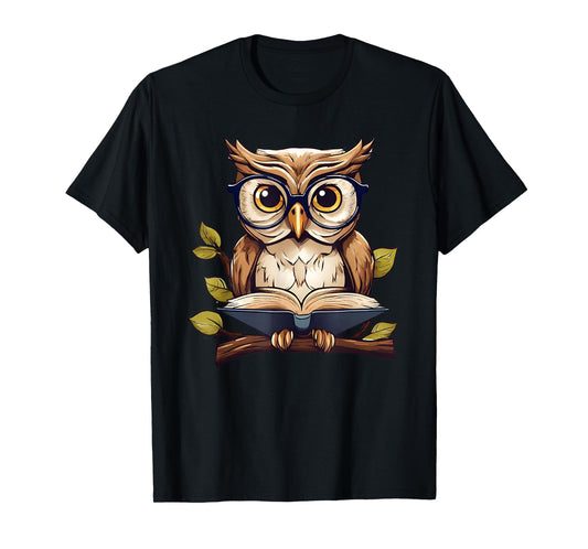 Funny Owl Reading A Book Perched On A Branch Bookworm T-Shirt