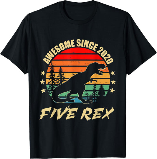 5 Year Old 5th Birthday Boy T Rex Dinosaur T-Shirt