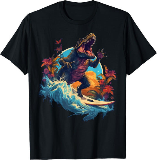 Dinosaur Surfboard Beach Surf Surfer Dinosaur T Rex Surfing T-Shirt