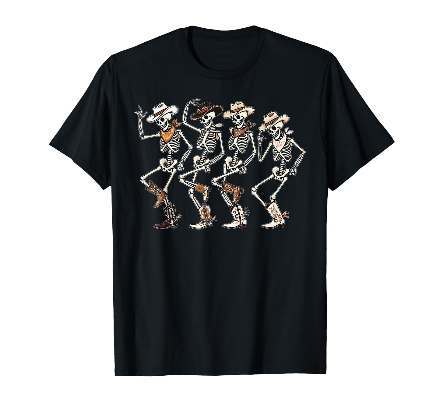 Dancing Skeleton Cowboys Western Country Rodeo Halloween T-Shirt