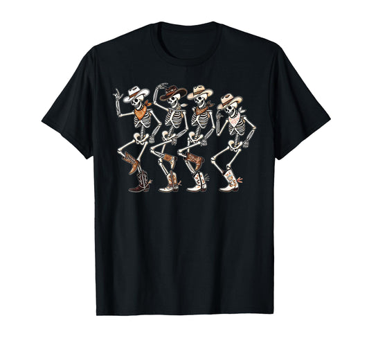 Dancing Skeleton Cowboys Western Country Rodeo Halloween T-Shirt