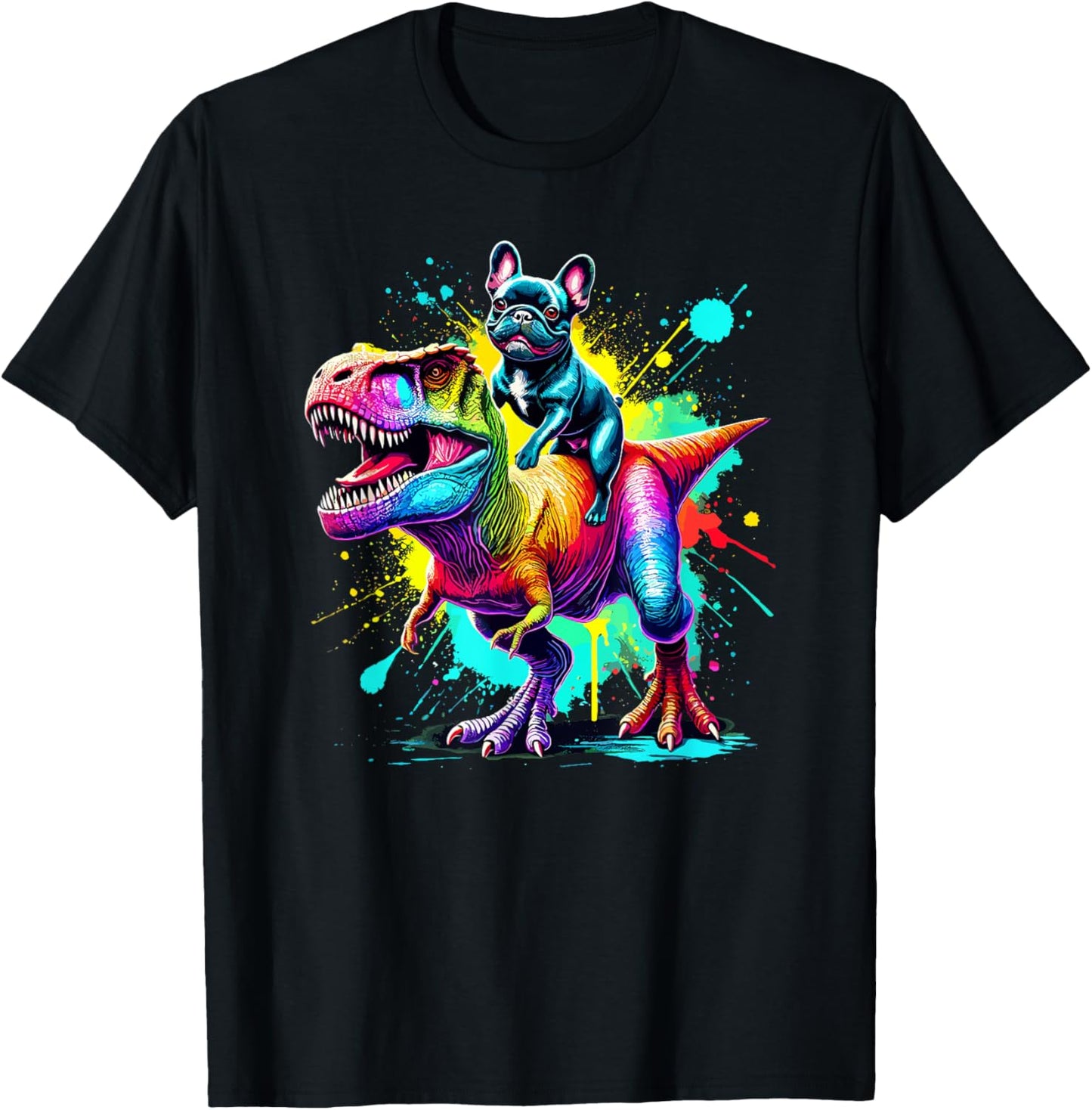 Splash Art Dinosaur T-Rex French Bulldog Frenchie T-Shirt