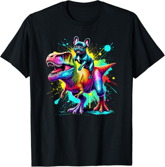 Splash Art Dinosaur T-Rex French Bulldog Frenchie T-Shirt