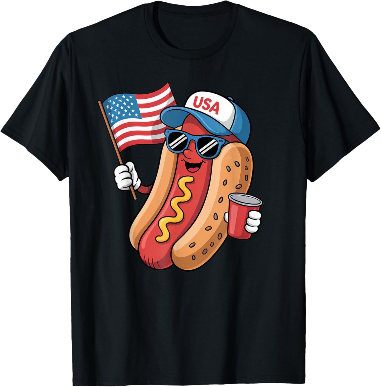 Funny Retro patriotic 4th of July hotdog American flag USA T-Shirt