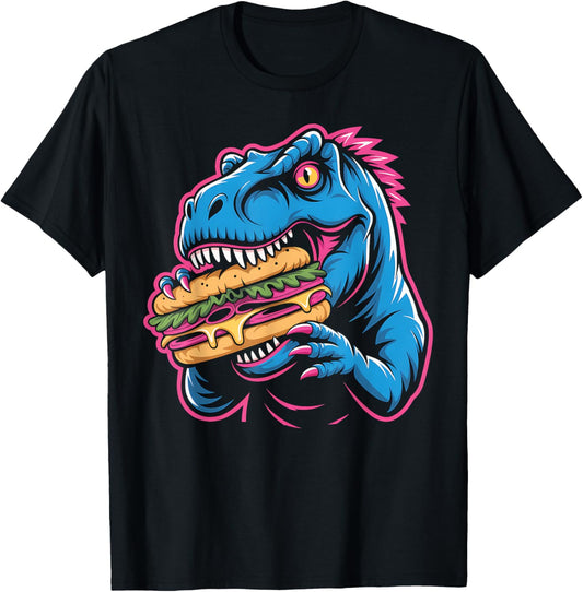 Dinosaur Eating Hoagie Sub Sandwich Funny Dino Monster Rex T-Shirt