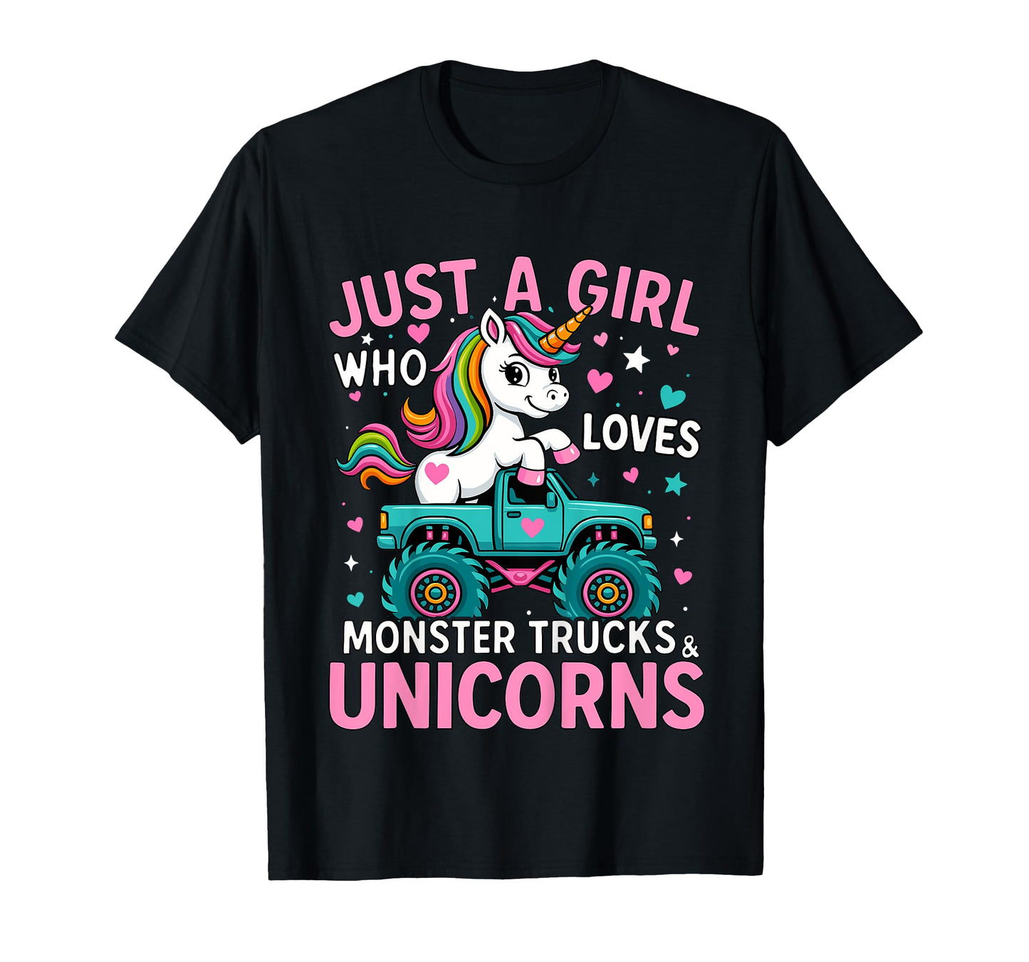 Kids Just a Girl Who Loves Monster Trucks and Unicorns T-Shirt