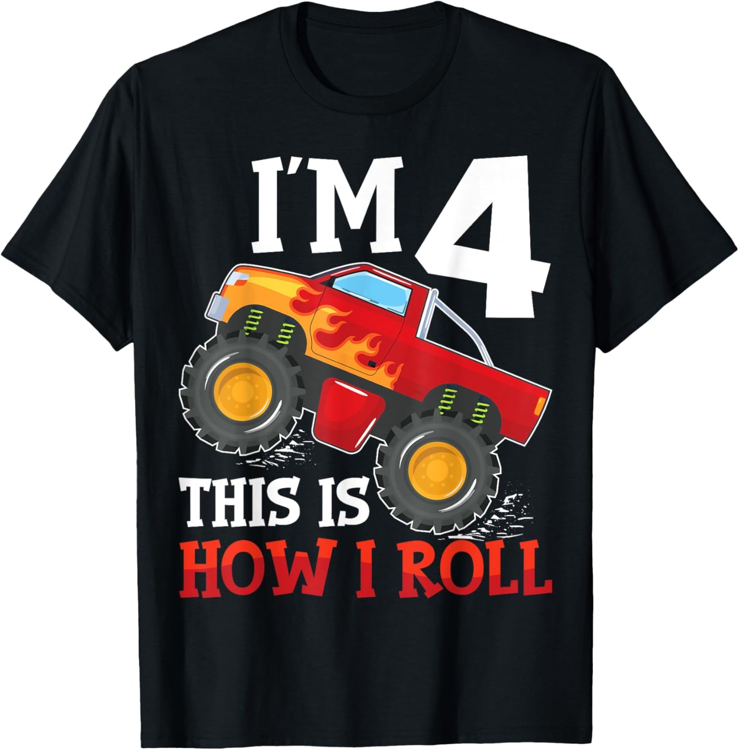 Four 4yr 4th Birthday Monster Truck Boy 4 Years Old T-Shirt