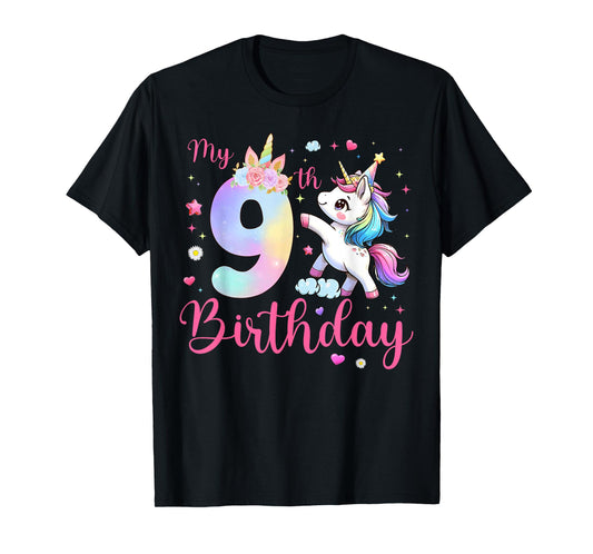 Cute Unicorn 9 Years Old My 9th Birthday Unicorn Girl Kids T-Shirt