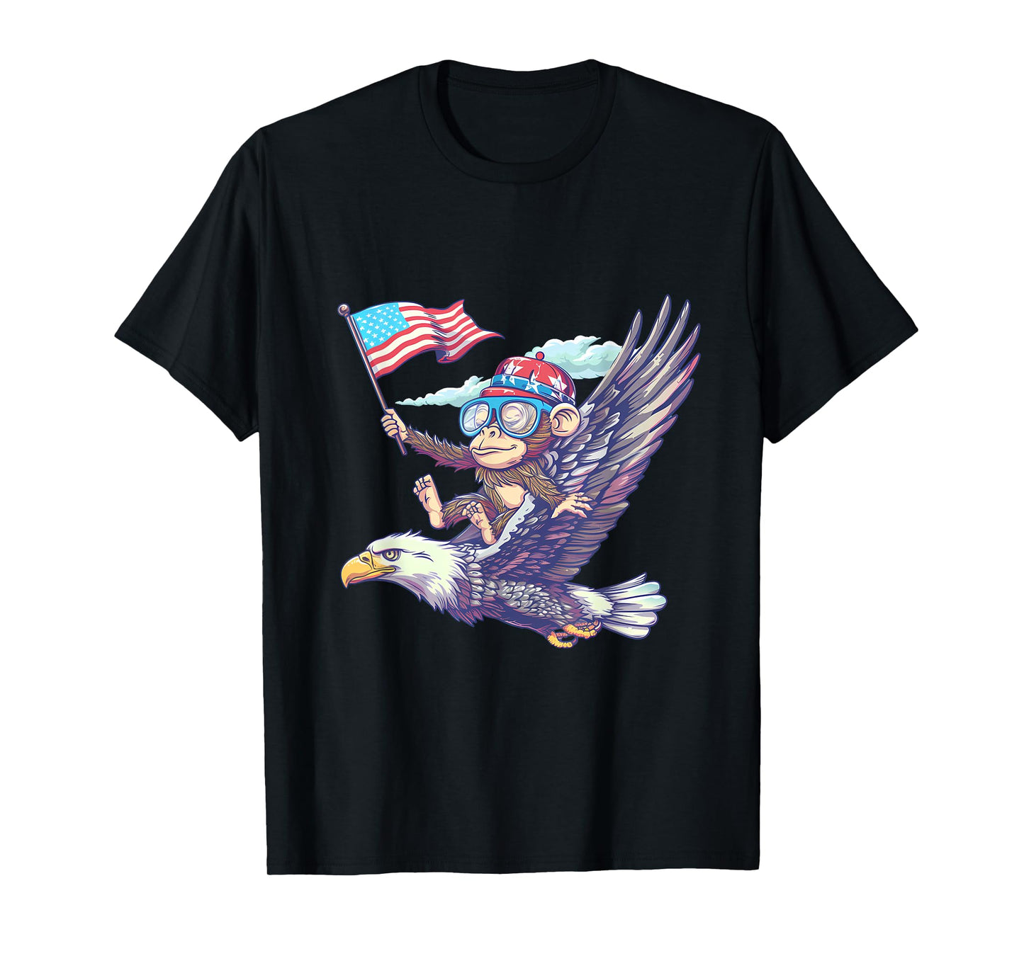 Funny Monkey Bald Eagle American Flag USA Fourth Of July T-Shirt