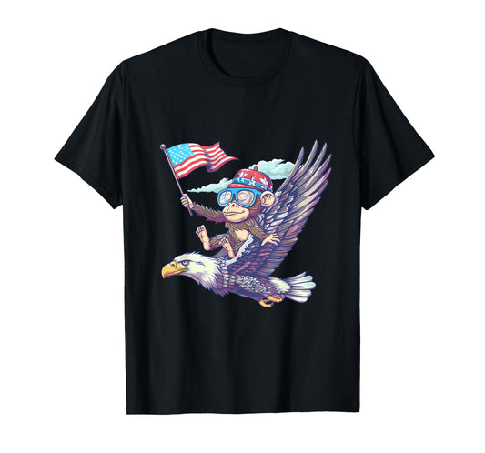 Funny Monkey Bald Eagle American Flag USA Fourth Of July T-Shirt